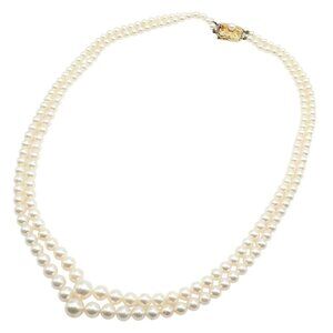 Mikimoto 18k Yellow Gold Pearl Double Strand Graduated 17" Princess Necklace